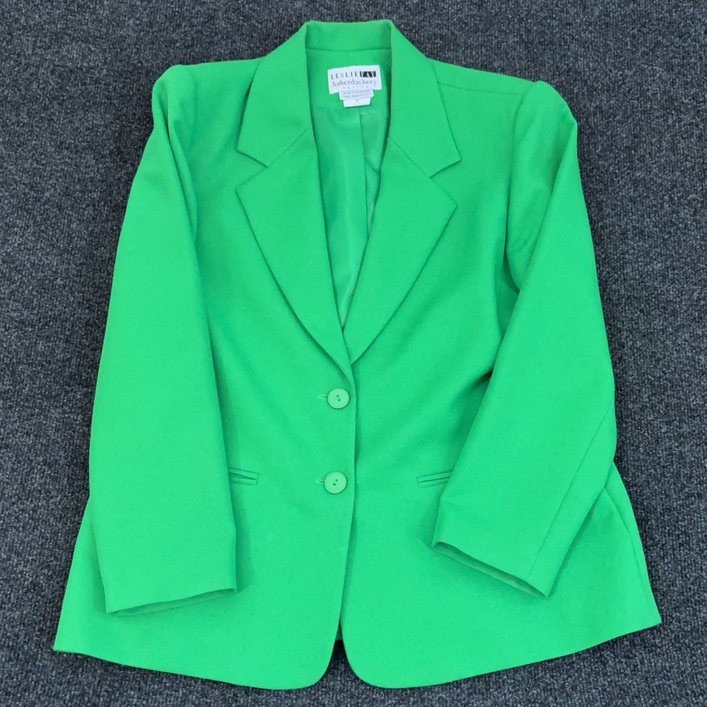 Vintage Leslie Fay Outfit Womens Petite 10P/12P Green 3 Piece Jacket Pants Skirt